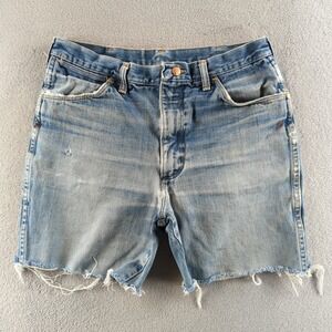 Vintage 80s Wrangler Jean Shorts 36 (Fits 34) Blue Light‎ Wash Cut Off USA Denim